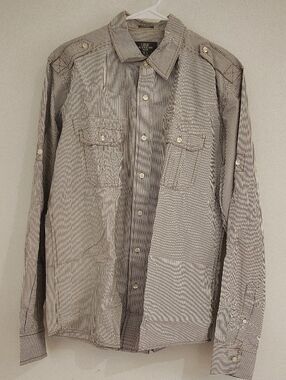 Men's Striped Casual Button-Down Shirt - Gray/White